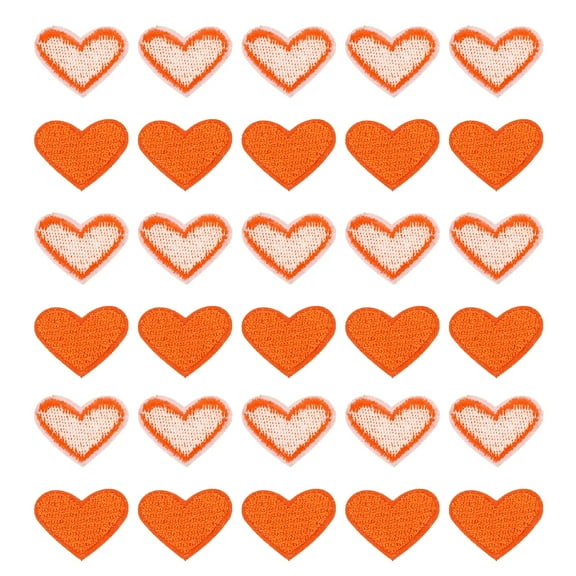 Uxcell 30 Pcs Heart Shaped Iron on Patches Embroidered Sew Patches Appliques for Clothing Repair Orange 0.79"x0.98"