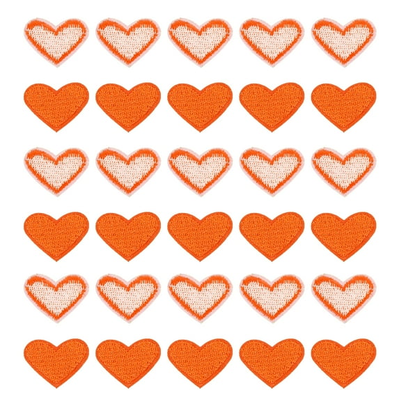 Uxcell 30 Pcs Heart Shaped Iron on Patches Embroidered Sew Patches Appliques for Clothing Repair Orange 0.79"x0.98"