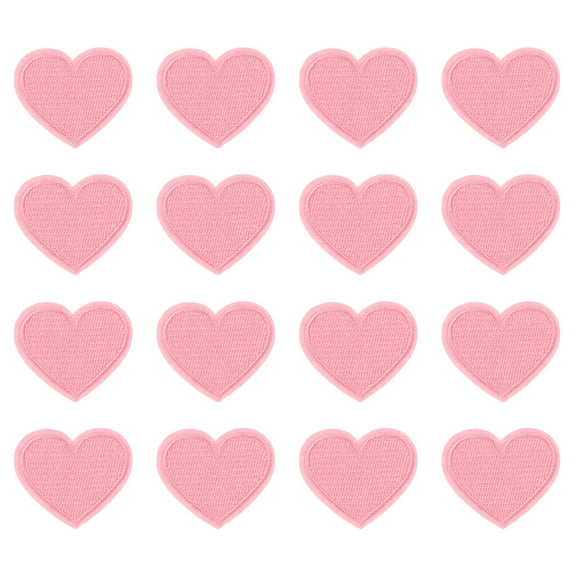 Heart Shaped Iron-on Patches, Sew Embroidered Patches Appliques Embellishments for Clothing, Light Pink 16Pcs