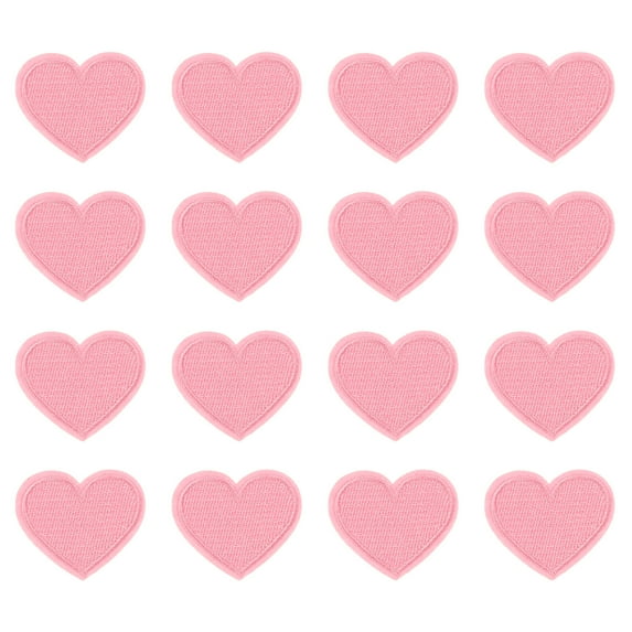 Heart Shaped Iron-on Patches, Sew Embroidered Patches Appliques Embellishments for Clothing, Light Pink 16Pcs