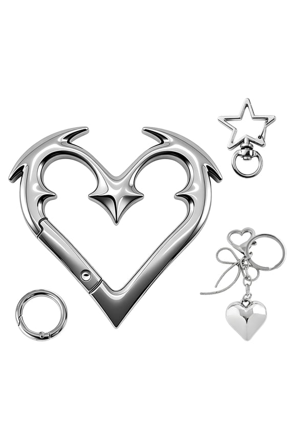 Heart Shaped Keychain, Stainless Steel Trendy Backpack Purse Accessory, 3 Styles Fashion Key Chainfor Men Women, Daily Decor