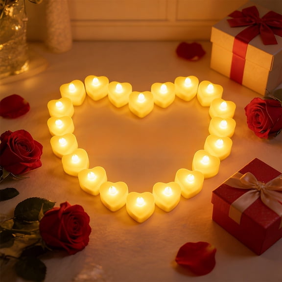 Heart Shaped LED Candle Light Battery Powered Flickering Tea Light Romantic Decorative Lamp Wedding Proposal Party Anniversary Holiday Home Table Decor Safe Candle Indoor Party Decor