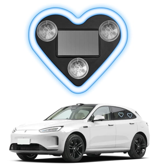 Heart-Shaped LED Neon Light | Solar and USB Rechargeable | 1 Pack Blue Car Interior Lights with Suction Cups | 40 High-brightness LEDs Car Ambient Light, 5 Modes