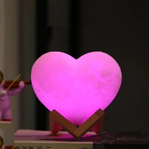 Heart Shaped LED Night Light 7.5 Inch - 16 Color Remote Control Moon Lamp, USB Rechargeable Romantic Light for Bedroom Decor, Gift for Lover, Birthday, Friends