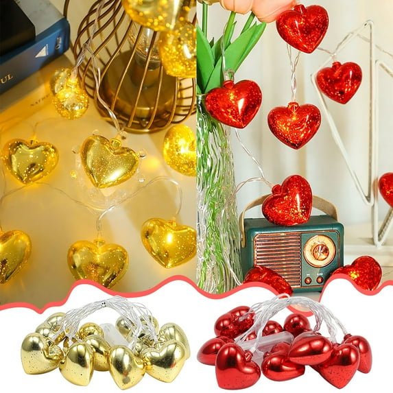 Heart Shaped LED String Lights Battery Operated 6.6ft Flexible Copper Wire Valentine's Day Wedding Party Decorative Fairy Lights Indoor Outdoor Love Lantern