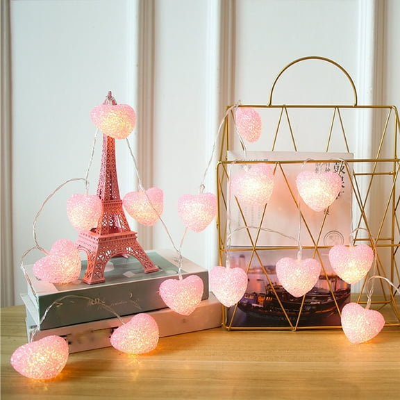Heart Shaped LED String Lights - Battery Operated, Flexible Copper Wire for Valentine‘s Day, Wedding & Party Decor Pink