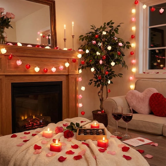 Heart Shaped LED String Lights Battery Operated Romantic Room Decor for Valentines Day Parties and Weddings