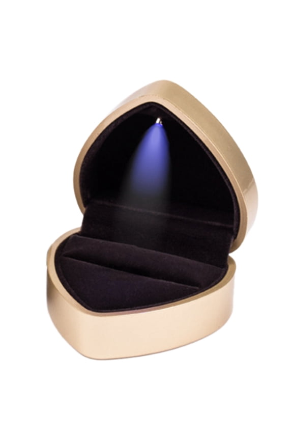 Heart-Shaped LED Wedding Ring Box with Display Storage Jewelry Case Gold
