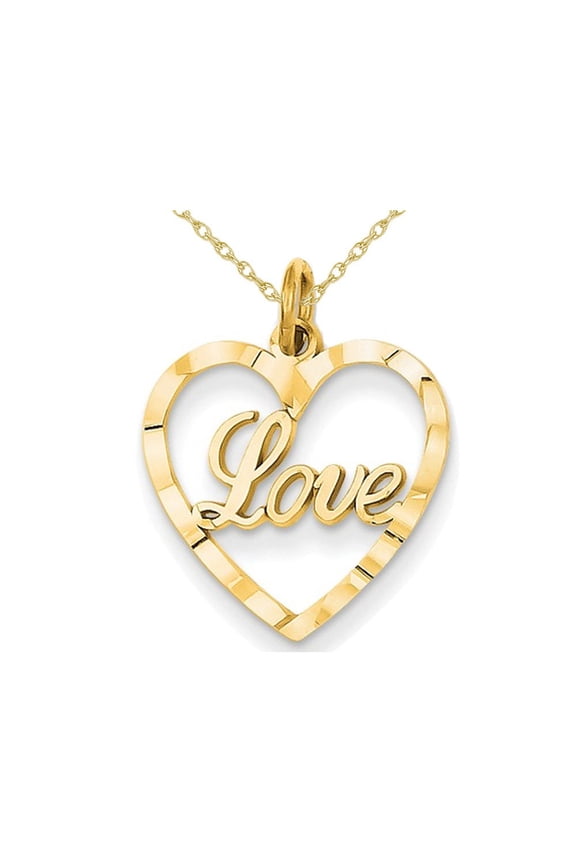 Gem & Harmony Heart Shaped LOVE Pendant Necklace in 14K Yellow Gold for Women