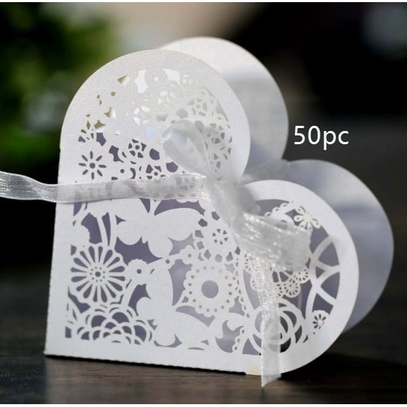 Heart-Shaped Laser-Cut Butterfly Candy Box with Satin Ribbon for Wedding Favors Party Treats & Gift Giving