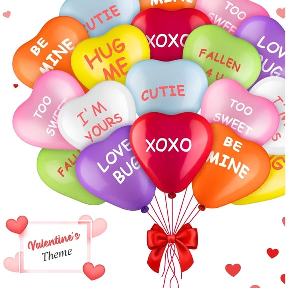 Heart Shaped Latex Balloons Candy Color for Valentines Day XOXO Be Mine Message Proposal Show Love Anniversary Balloons for Party Supplies Home Decor