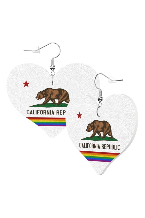 Heart Shaped Leather Earrings California Lgbtq Gay Pride Flag Leather Earrings Jewelry Gifts For Women
