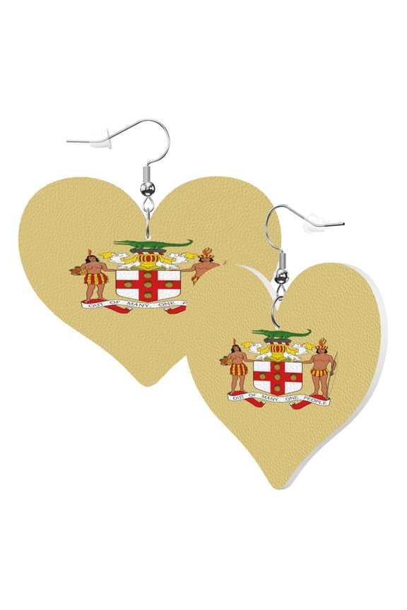 Heart Shaped Leather Earrings Coat Of Arms Of Jamaica Leather Earrings Jewelry Gifts For Women