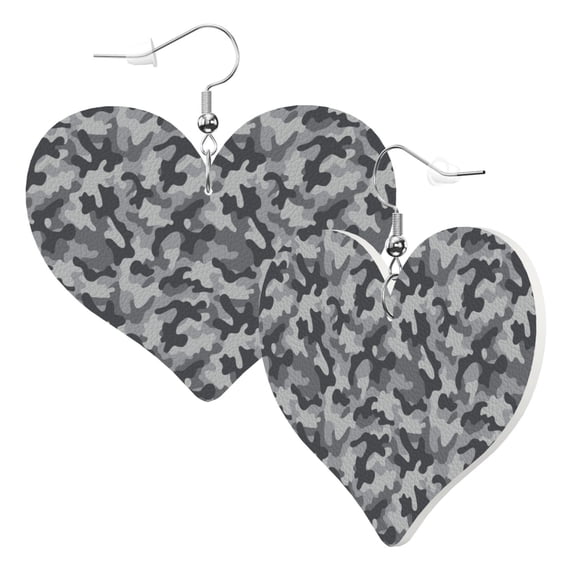 Heart Shaped Leather Earrings Grey Camouflage Print Leather Earrings Jewelry Gifts For Women