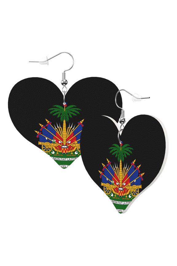 Heart Shaped Leather Earrings Haiti Coat Of Arms Leather Earrings Jewelry Gifts For Women