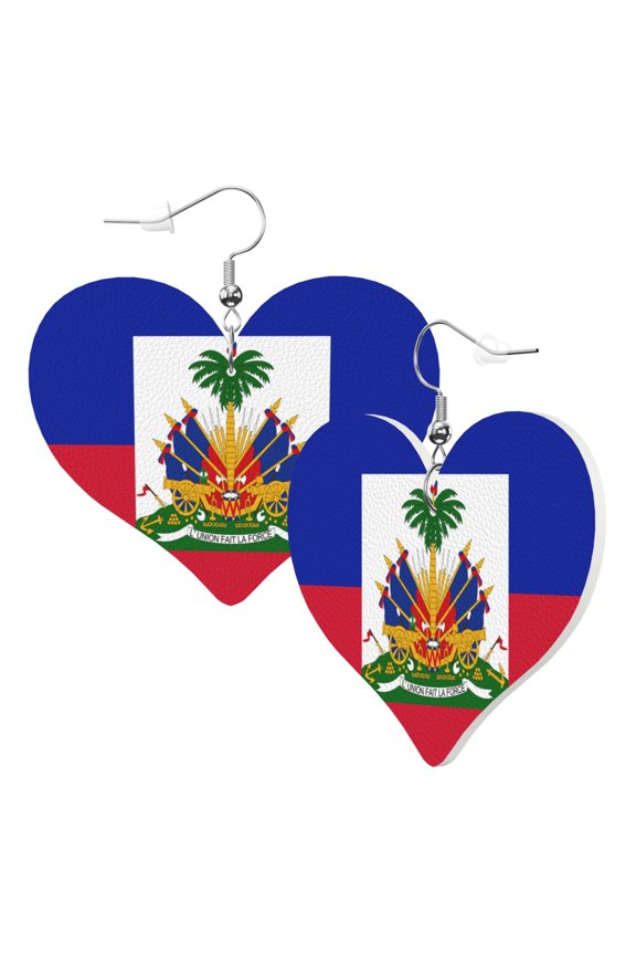 Heart Shaped Leather Earrings Haitian Flag Leather Earrings Jewelry Gifts For Women
