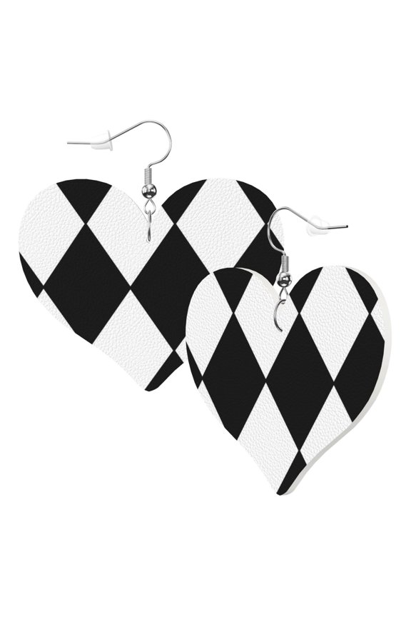 Heart Shaped Leather Earrings Harlequin Pattern Leather Earrings Jewelry Gifts For Women