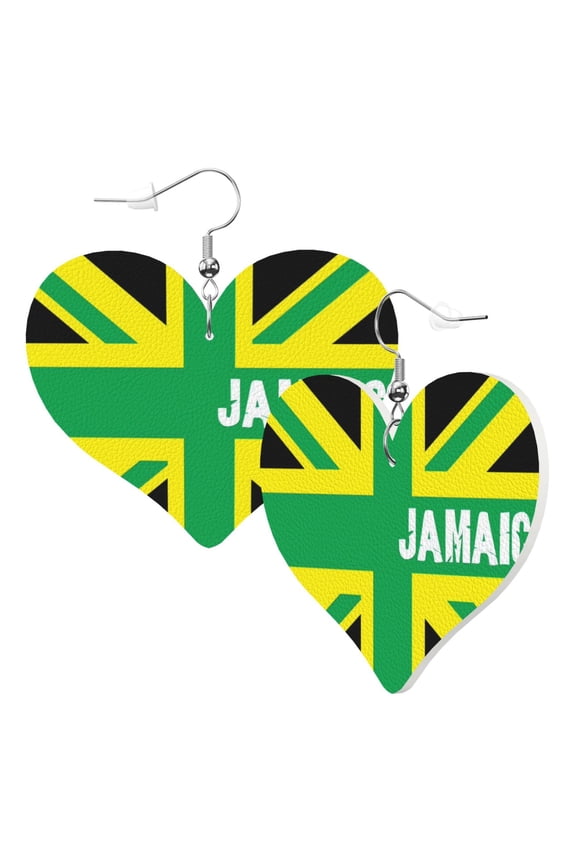Heart Shaped Leather Earrings Jamaica Jamaican Kingdom Flag Leather Earrings Jewelry Gifts For Women