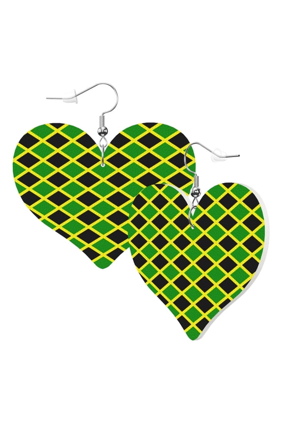 Heart Shaped Leather Earrings Jamaican Flag Stripe Leather Earrings Jewelry Gifts For Women