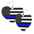 thumbnail image 1 of Heart Shaped Leather Earrings Police Thin Blue Line Flag Leather Earrings Jewelry Gifts For Women, 1 of 6
