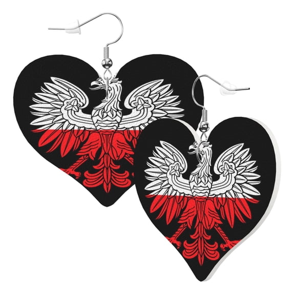 Heart Shaped Leather Earrings Polish Flag White Eagle Leather Earrings Jewelry Gifts For Women