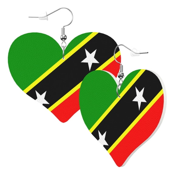 Heart Shaped Leather Earrings St.Kitts And Nevis Large Flag Leather Earrings Jewelry Gifts For Women