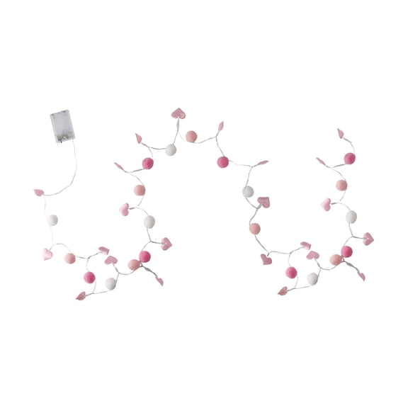 Heart Shaped Lights Valentine String Lights Fairy Lights Pink Pompoms for Romantic Home Table Decor