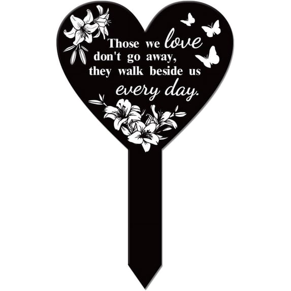 Heart Shaped Lily Garden Stake Memorial Remembrance Plaque Stake for Cemetery Acrylic Waterproof Sympathy Garden Stakes for Yard Grave Cemetery DIY