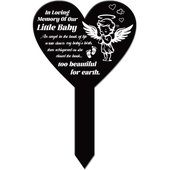 Heart Shaped Little Angel Wings Garden Stake Memorial Remembrance Plaque Stake Cemetery Acrylic Waterproof Sympathy Garden Stakes for Yard Grave Cemetery diy