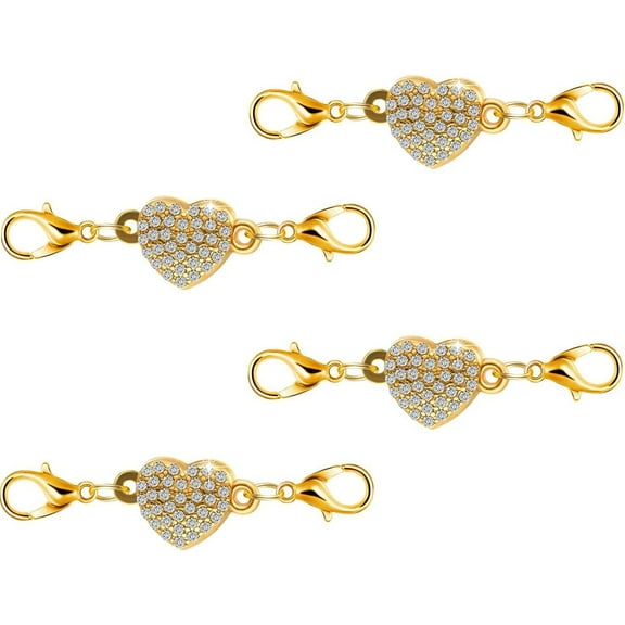 Heart Shaped Locking Magnetic Jewelry Clasps Round Magnetic Lobster Clasps Locking Closures Bracelet Necklace Clasps Extender for Jewelry Bracelet Necklace Making (Gold)