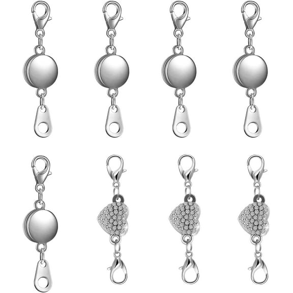 Heart Shaped Locking Magnetic Jewelry Clasps Round Magnetic Lobster Clasps Locking Closures Bracelet Necklace Clasps Extender for Jewelry Bracelet Necklace Making (Mix Silver)