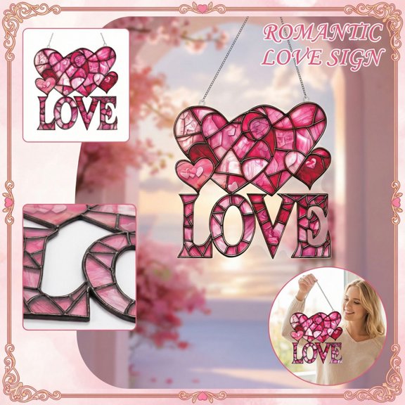 Heart Shaped Love Acrylic Pendant Decoration, Light Catcher Accessory, Festive Anniversary Atmosphere Decoration For Home Wall Window, 2D Acrylic Hanging Ornament, Love-Themed