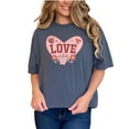 thumbnail image 1 of Heart Shaped Love Vibes Floral Art, Denim Comfort Colors T-Shirt, Small, 1 of 3