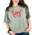 thumbnail image 1 of Heart Shaped Love Vibes Floral Art, Moss Comfort Colors T-Shirt, Medium, 1 of 3