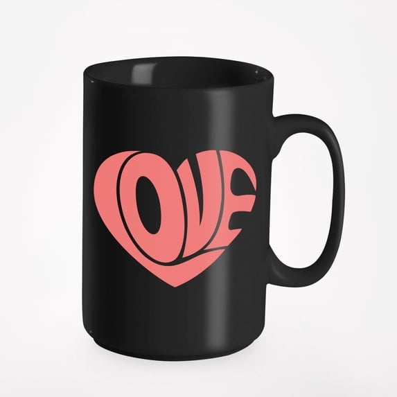 Heart-Shaped Love Word, Valentine's Day Merch Gift, Black 15oz Ceramic Mug