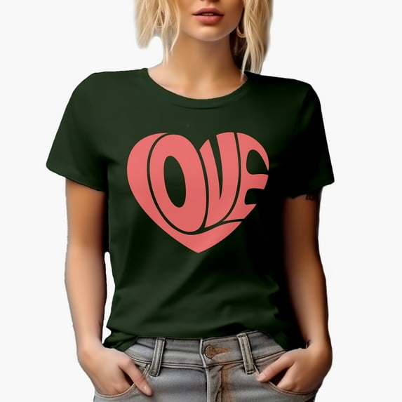 Heart-Shaped Love Word, Valentine's Day Merch Gift, Military Green T-Shirt, Large