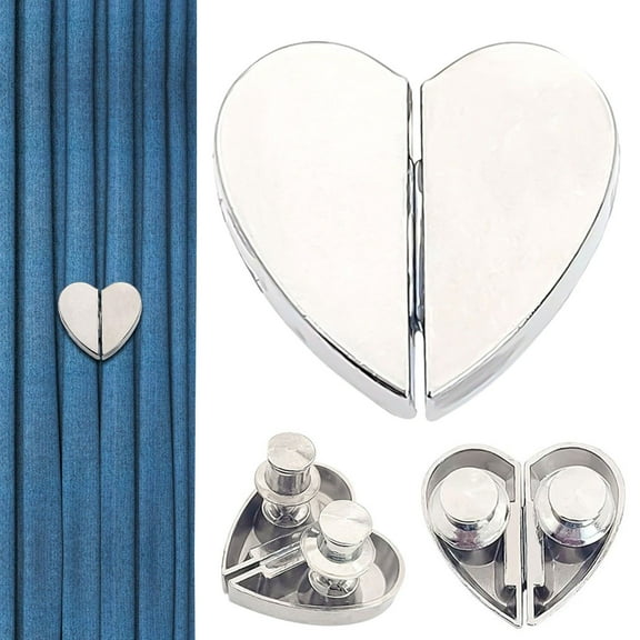 GBAYXJ (Silver) Heart Shaped Curtain Silver Heart Curtain Clips Nail Detachable Window Curtains Light Close Buckle Living Room Curtain Magnet Clips