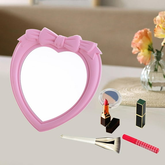 Heart Shaped Makeup Mirror Vanity Mirror for Women Mount , Pink, 27x29cm
