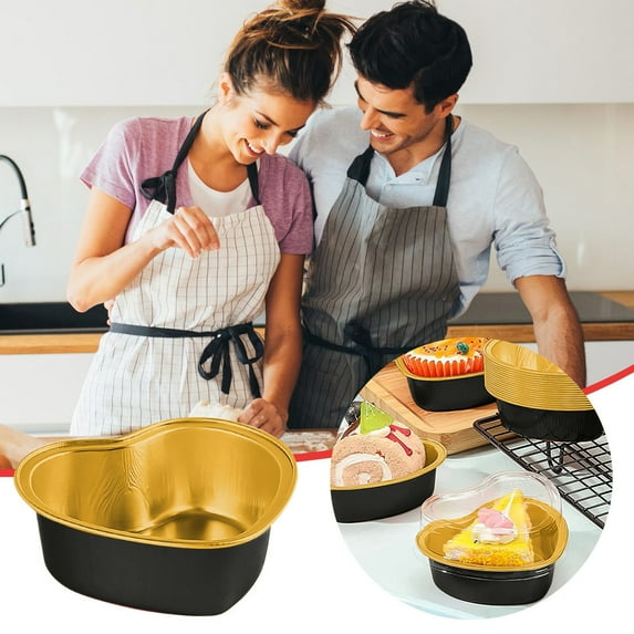 Heart-Shaped Mini Cake Pan (With 50 Disposable Heart-Shaped Plastic Lids) Black