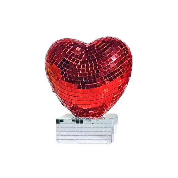 Heart Shaped Mirror Decor Ornament, Red Reflective Love Sculpture with Base, Decorative Tabletop Accent for Valentine’s Day, Wedding Party, Home Living Room Bedroom Shelf Desk Atmosphere Decoration
