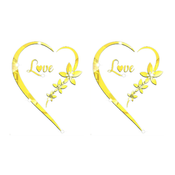 Heart-Shaped Mirror Stickers, Self-Adhesive Acrylic Stickers Art Murals, DIY Wall Home Decoration Gold