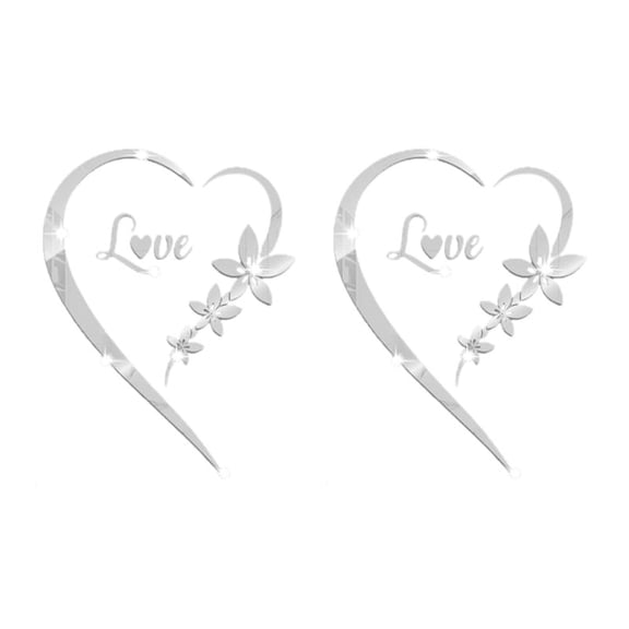 Heart-Shaped Mirror Stickers, Self-Adhesive Acrylic Stickers Art Murals, DIY Wall Home Decoration Silver