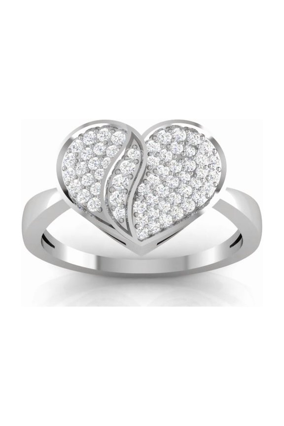 Round Moissanite Cluster Heart Ring in 18k White Gold Plated Sterling Silver for Girlfriend
