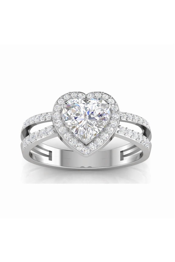 Solitaire Heart Halo Ring with White Gold Plated for Women—Timeless Heartbeat