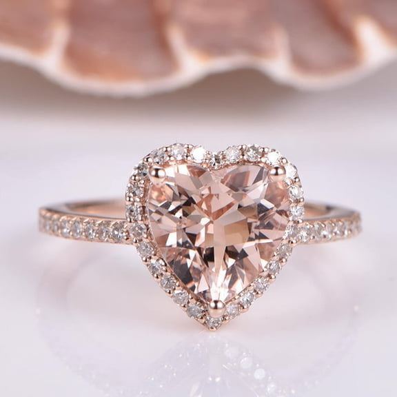 Heart Shaped Morganite Engagement Ring Rose Gold Plated 925 Silver Ring