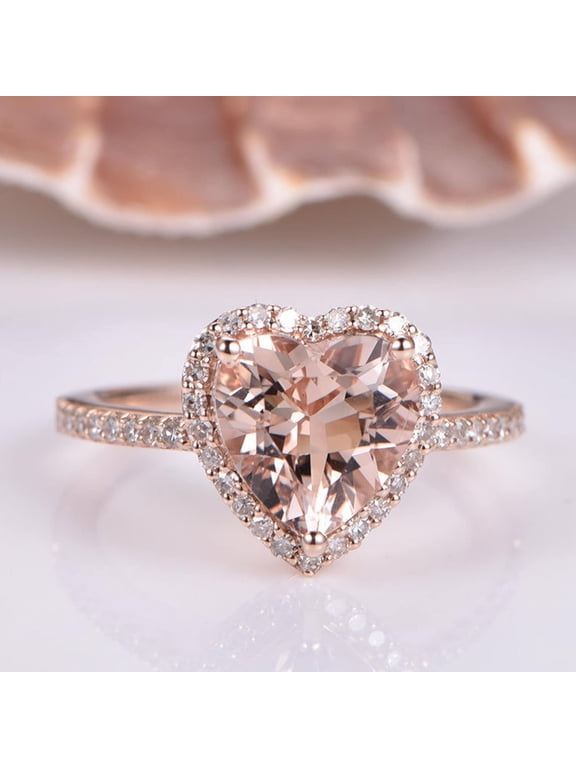 Heart Shaped Morganite Engagement Ring Rose Gold Plated 925 Silver Ring