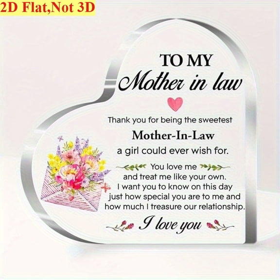 Heart Shaped Mother In Law Gift 3.9X3.9 Inch Elegant Acrylic Tabletop Decor With Floral Bouquet Birthday Christmas Thanksgiving Present Home Office Family Gatherings Thoughtful Keepsake