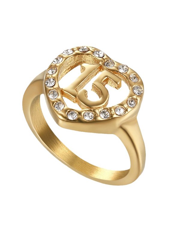 Heart Shaped Number 15 Statement Ring For Men Women 14K Gold Filled Festive Timeless Jewelry