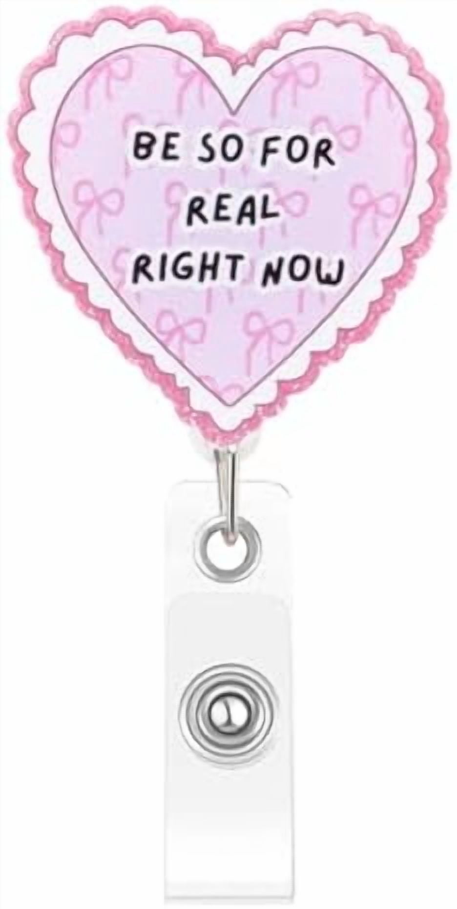Cute Pink Bow Badge Reel With Inspirational Quote – Retractable ID Holder For Nurses, Teachers & Workers