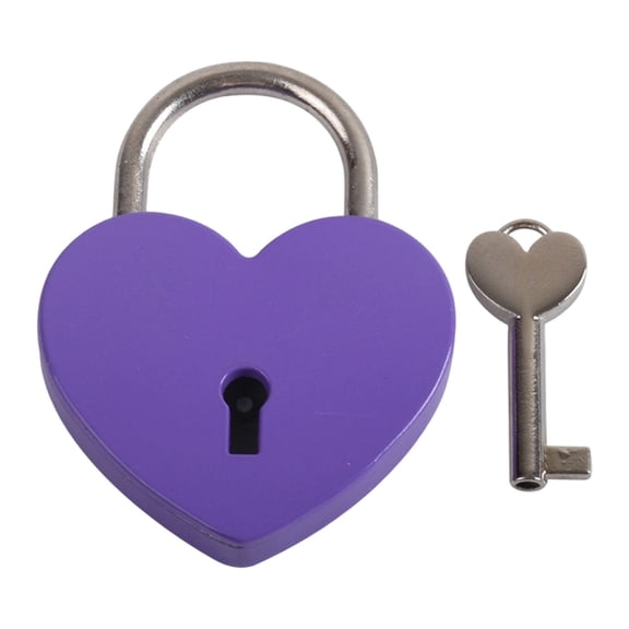 Heart Shaped Padlocks,Small Gold Padlock with Key,Small Metal Decorative Locks for Luggage,Jewelry Box,Storage Box and Diary Mini Bags,Valentine's Day and Birthday Gift(2.3x1.7")(Purple)